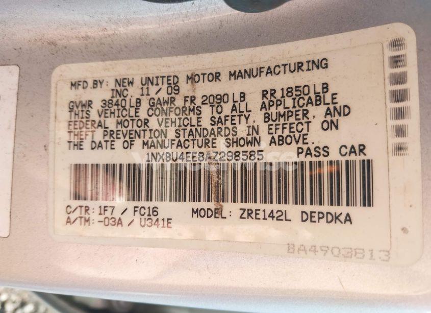 Photo 9 of 2010 Toyota Corolla LE (VIN 1NXBU4EE8AZ298585)