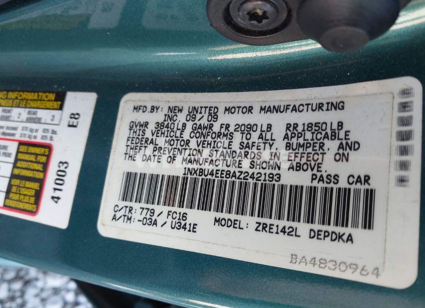 Photo 9 of 2010 Toyota Corolla LE/S/XLE (VIN 1NXBU4EE8AZ2M2193)