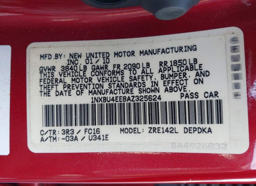 Photo 9 of 2010 Toyota Corolla LE (VIN 1NXBU4EE8AZ325624)