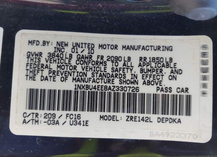 Photo 9 of 2010 Toyota Corolla LE (VIN 1NXBU4EE8AZ330726)