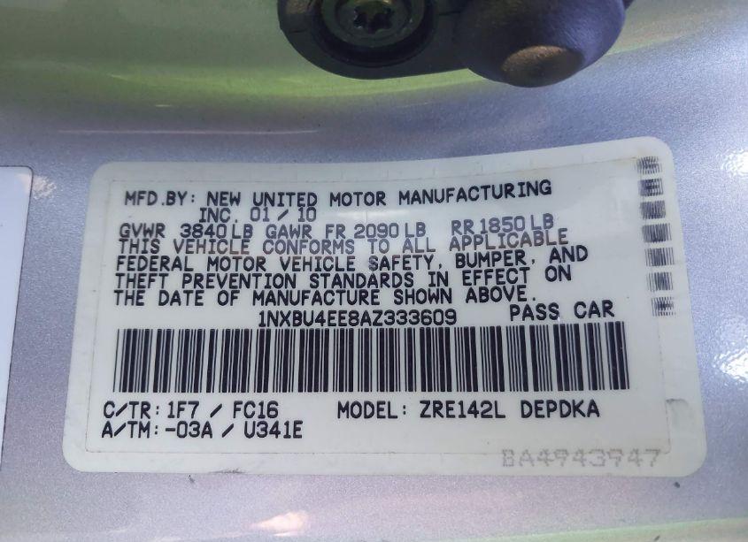 Photo 9 of 2010 Toyota Corolla LE (VIN 1NXBU4EE8AZ333609)