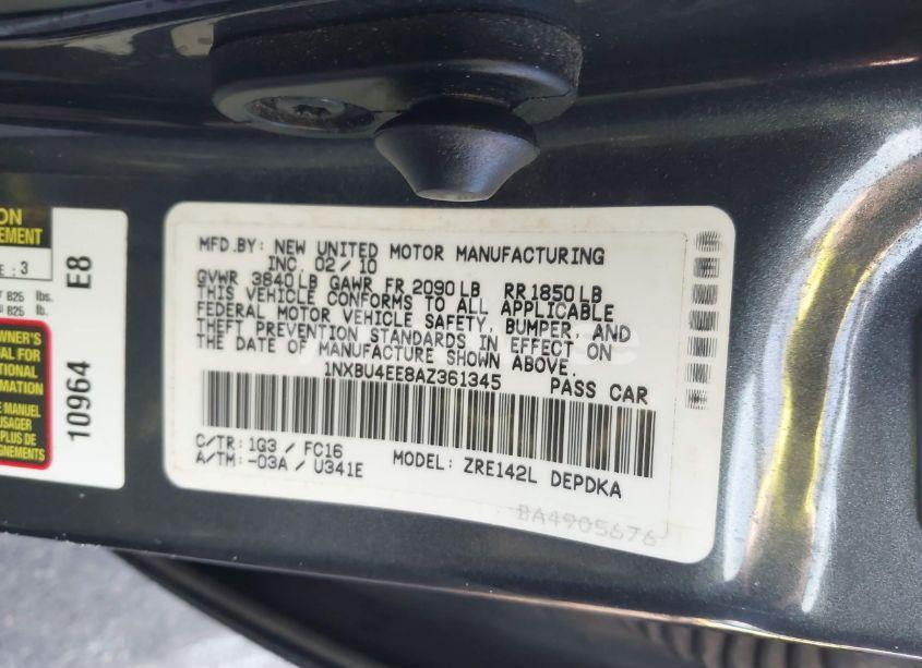 Photo 9 of 2010 Toyota Corolla LE (VIN 1NXBU4EE8AZ361345)