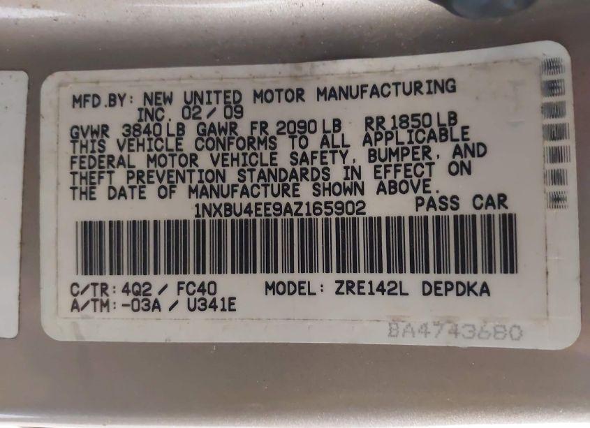 Photo 9 of 2010 Toyota Corolla LE (VIN 1NXBU4EE9AZ165902)