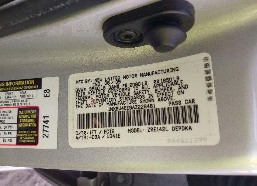 Photo 9 of 2010 Toyota Corolla LE (VIN 1NXBU4EE9AZ228481)