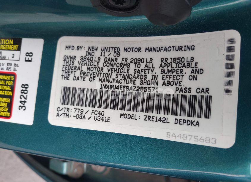 Photo 9 of 2010 Toyota Corolla LE (VIN 1NXBU4EE9AZ285571)