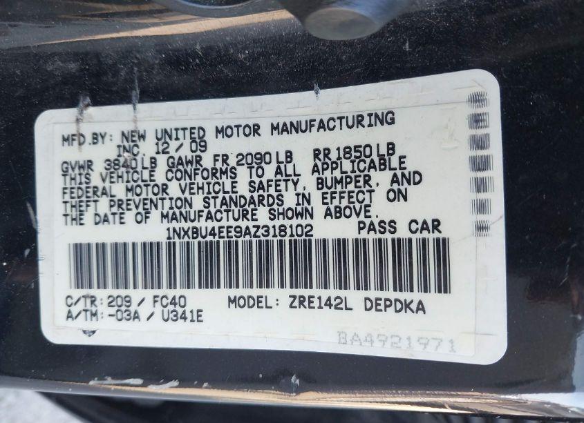 Photo 9 of 2010 Toyota Corolla LE (VIN 1NXBU4EE9AZ318102)