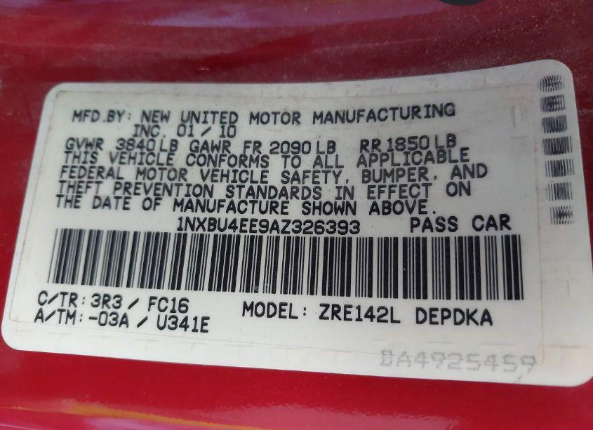 Photo 9 of 2010 Toyota Corolla LE (VIN 1NXBU4EE9AZ326393)