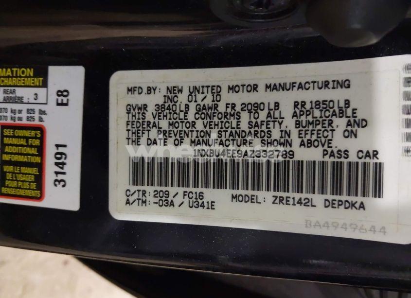 Photo 9 of 2010 Toyota Corolla LE (VIN 1NXBU4EE9AZ332789)