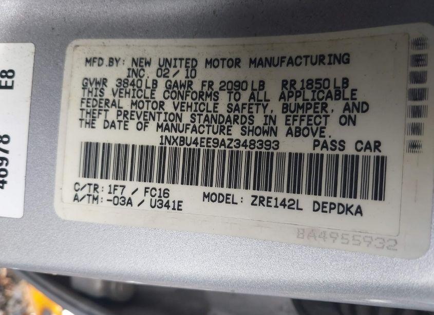 Photo 9 of 2010 Toyota Corolla LE (VIN 1NXBU4EE9AZ348393)