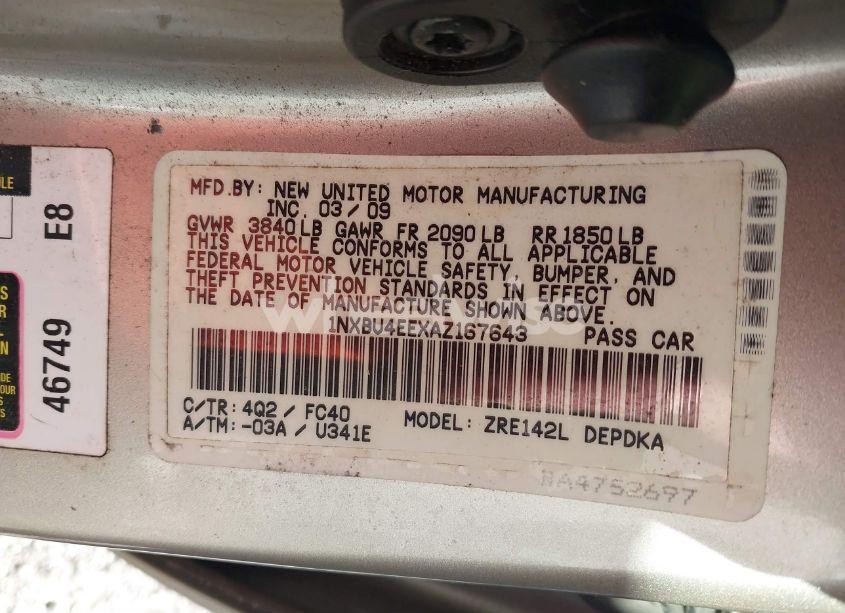 Photo 9 of 2010 Toyota Corolla LE (VIN 1NXBU4EEXAZ167643)