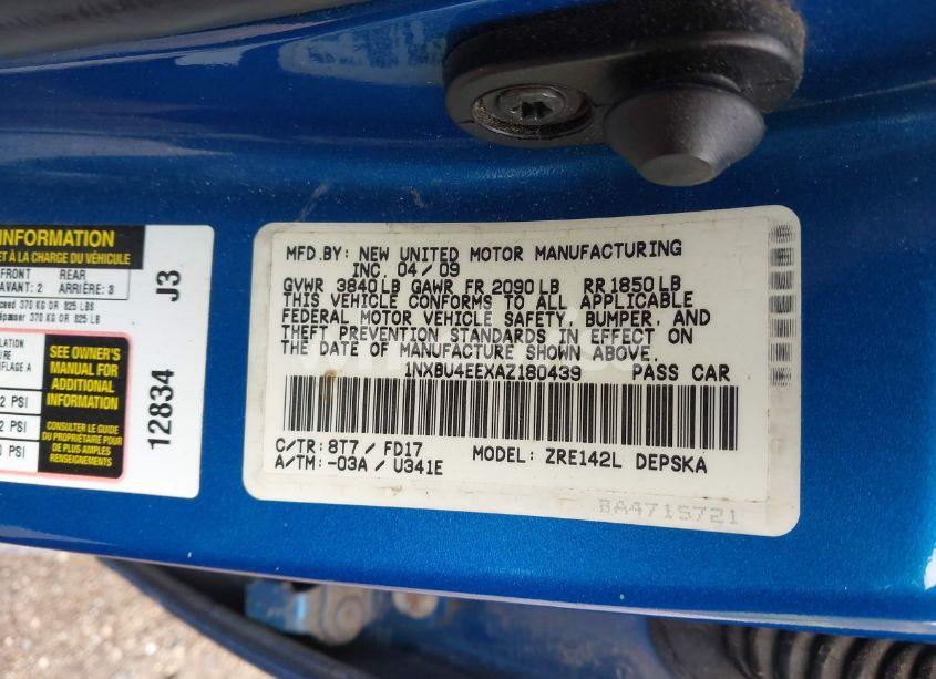 Photo 9 of 2010 Toyota Corolla S (VIN 1NXBU4EEXAZ180439)