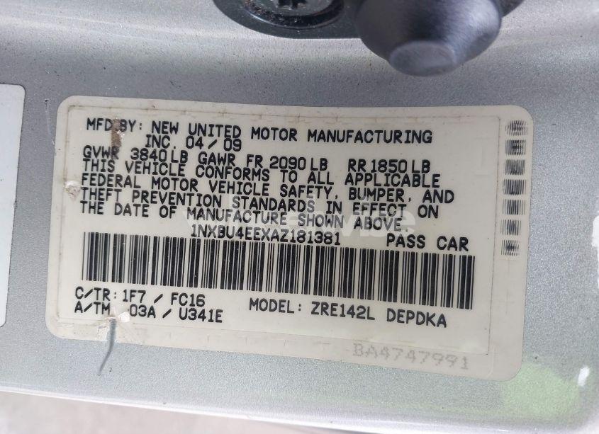 Photo 9 of 2010 Toyota Corolla LE (VIN 1NXBU4EEXAZ181381)