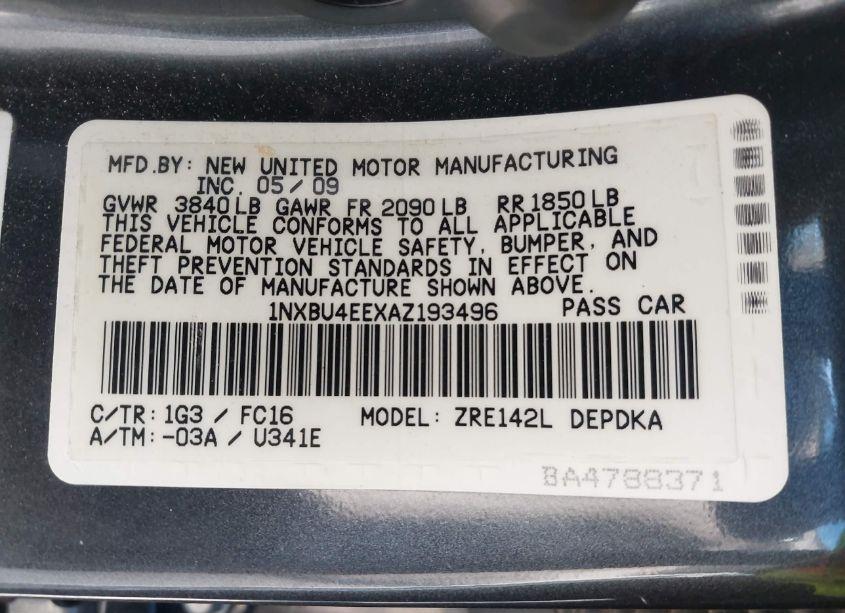 Photo 9 of 2010 Toyota Corolla LE (VIN 1NXBU4EEXAZ193496)