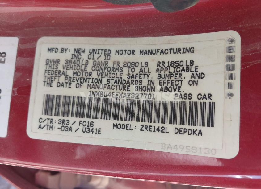 Photo 9 of 2010 Toyota Corolla LE (VIN 1NXBU4EEXAZ327701)