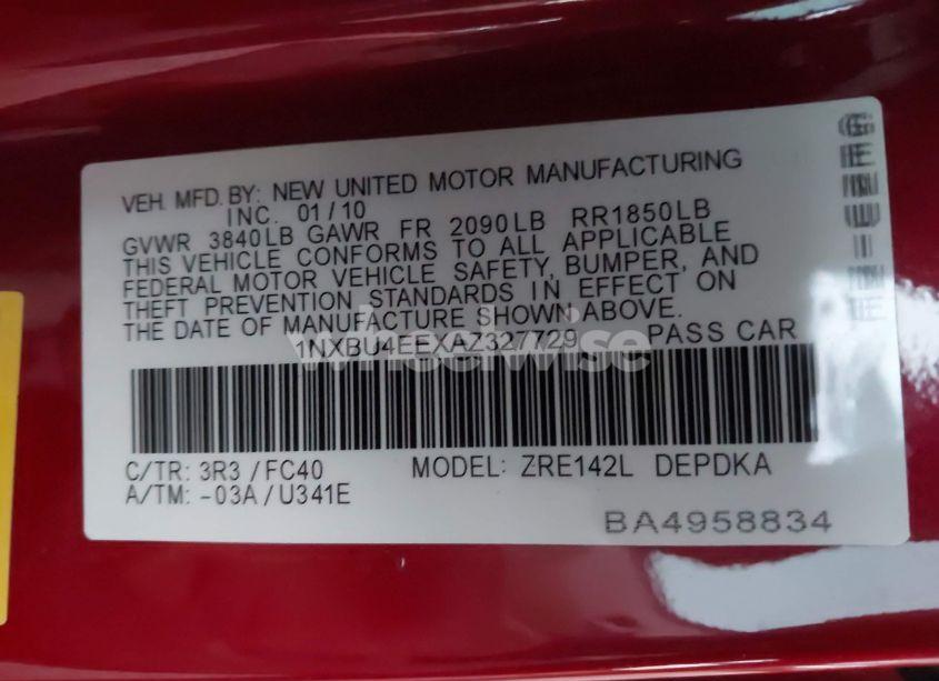 Photo 9 of 2010 Toyota Corolla LE (VIN 1NXBU4EEXAZ327729)