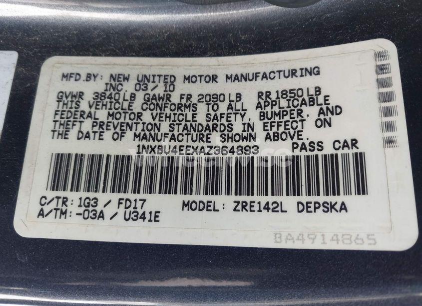 Photo 9 of 2010 Toyota Corolla S (VIN 1NXBU4EEXAZ364893)