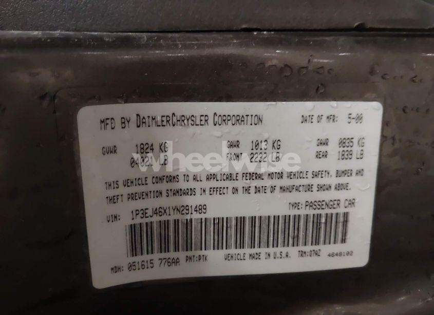 Photo 9 of 2000 Plymouth Breeze (VIN 1P3EJ46X1YN291489)