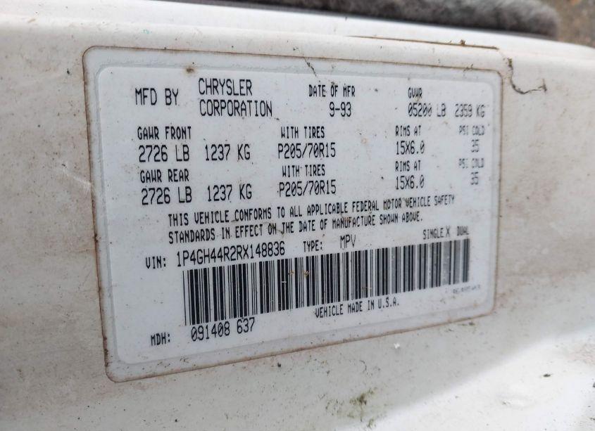 Photo 9 of 1994 Plymouth Grand VOYAGER SE (VIN 1P4GH44R2RX148836)