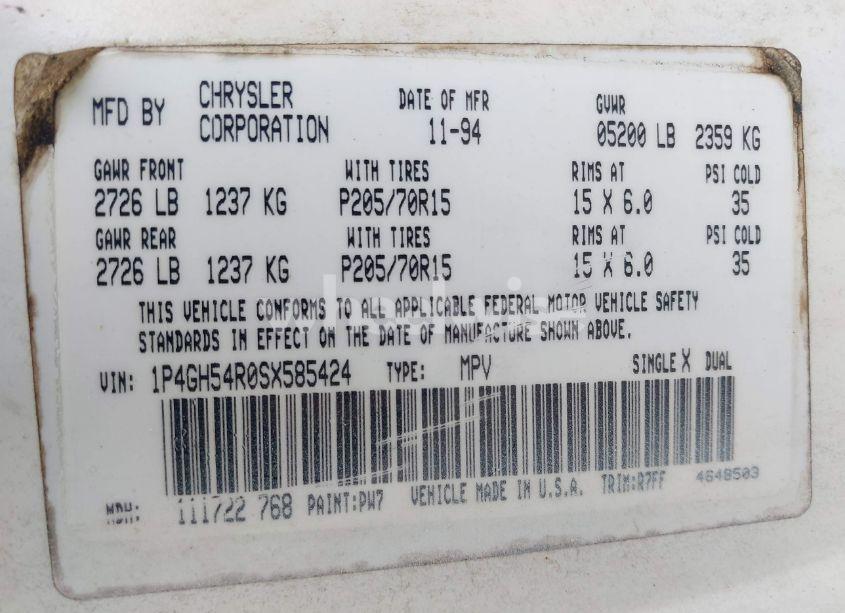 Photo 9 of 1995 Plymouth Grand VOYAGER LE (VIN 1P4GH54R0SX585424)