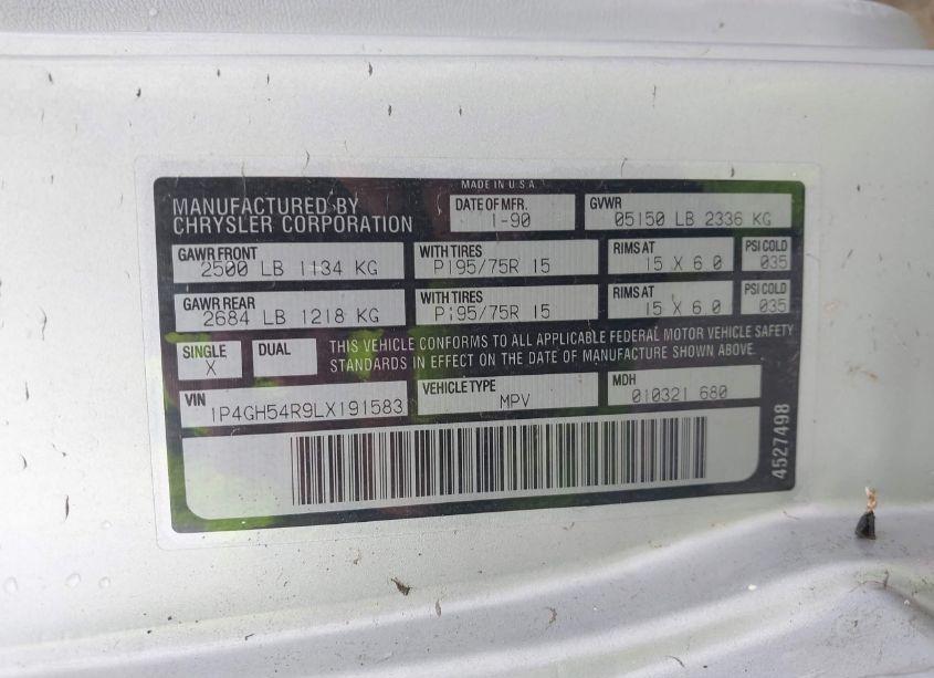 Photo 9 of 1990 Plymouth Grand VOYAGER LE (VIN 1P4GH54R9LX191583)