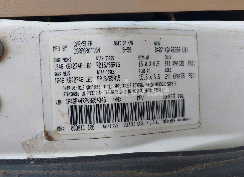 Photo 9 of 1997 Plymouth Grand VOYAGER SE/RALLYE (VIN 1P4GP44R2VB254343)