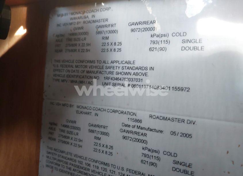 Photo 9 of 2006 Roadmaster Rail MONOCOQUE (VIN 1RF43464762037031)