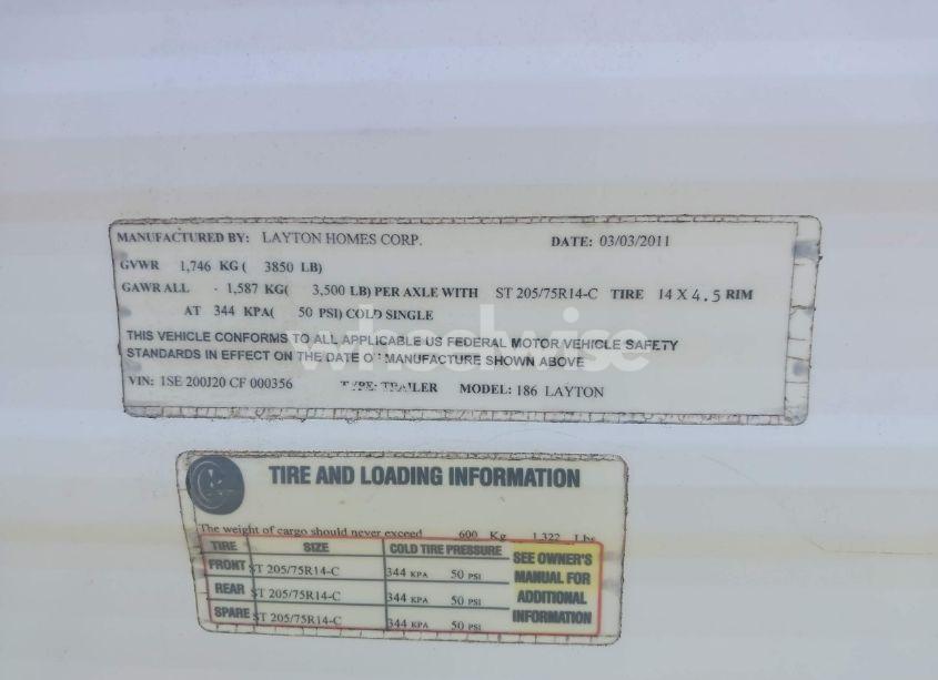 Photo 9 of 2012 Layton Travel TRAILER (VIN 1SE200J20CF000356)