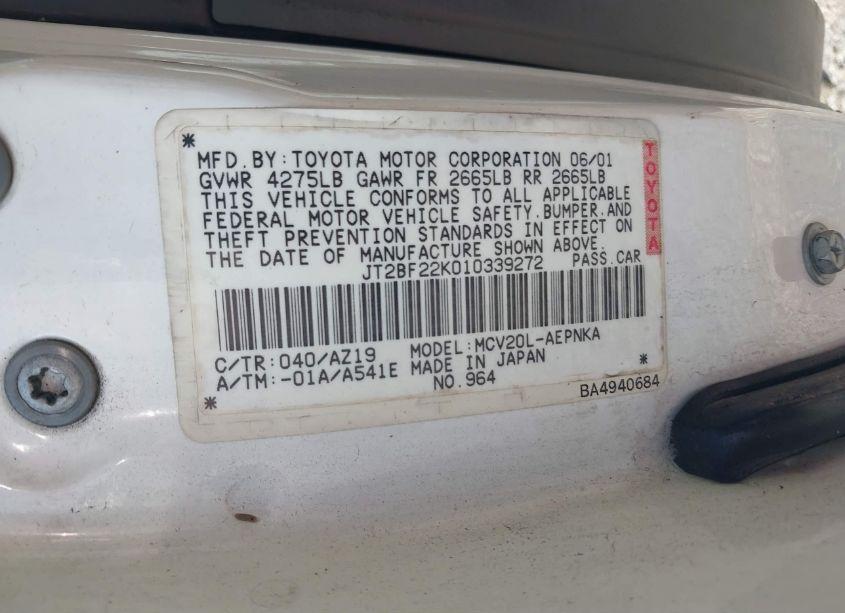 Photo 9 of 2001 Toyota Camry (VIN 1T2BF22K010339272)