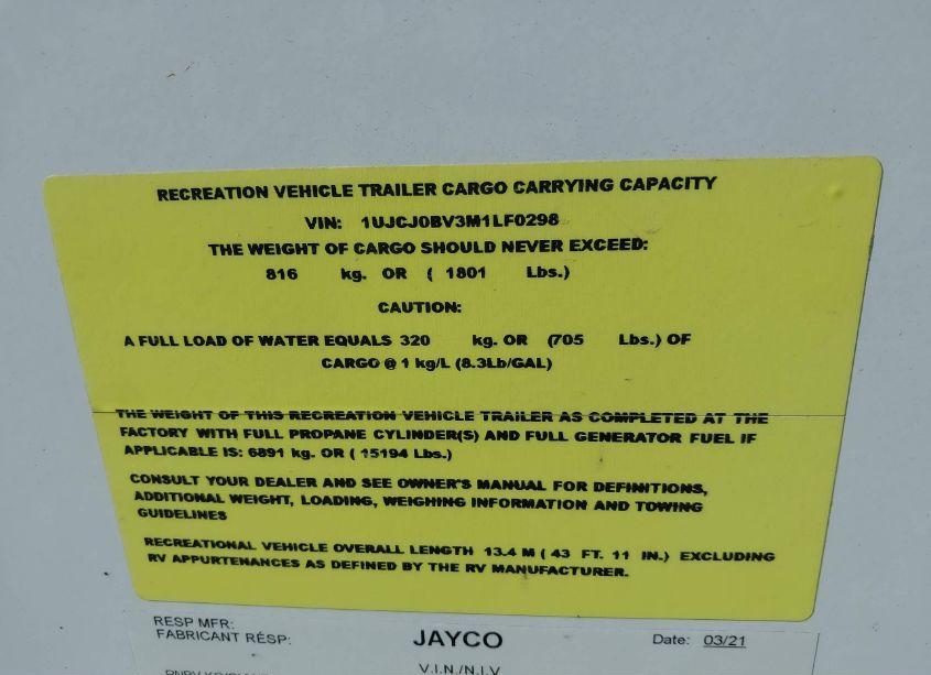 Photo 17 of 2021 Jayco Other N/A (VIN 1UJCJ0BV3M1LF0298)