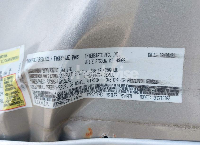 Photo 9 of 2022 International 7x16 ENCLOSED (VIN 1UK500G23N1104234)