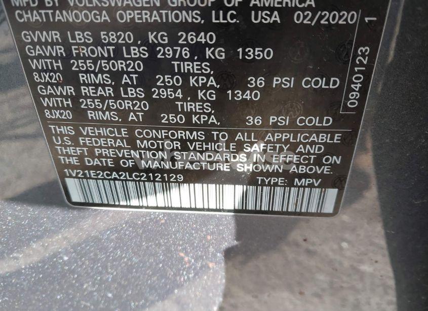 Photo 9 of 2020 Volkswagen Atlas CROSS SPORT 3.6L V6 SE W/TECHNOLOGY/3.6L V6 SE W/TECHNOLOGY R-LINE (VIN 1V21E2CA2LC212129)