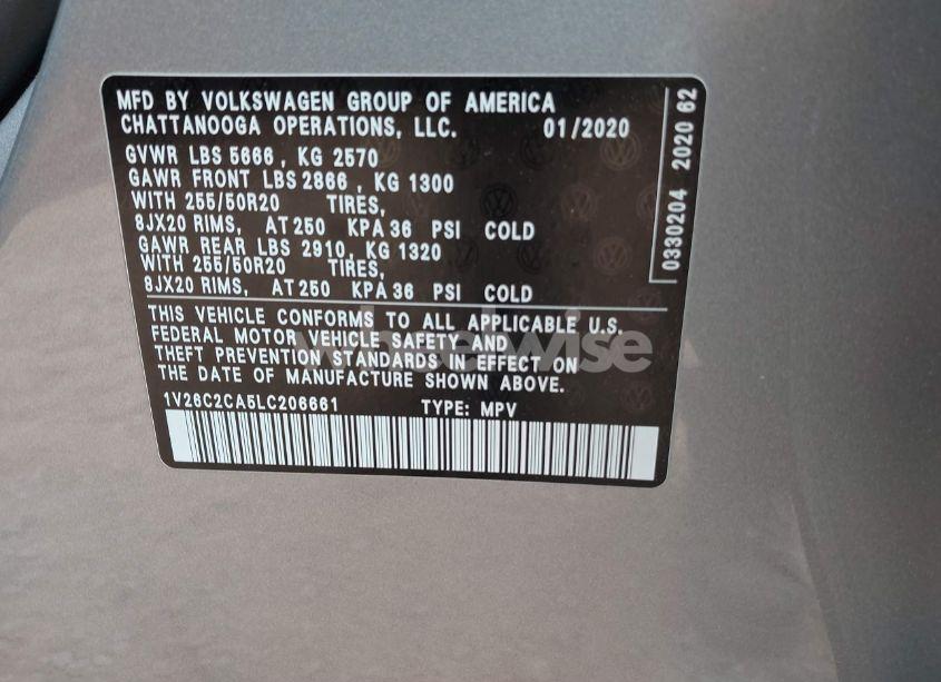 Photo 9 of 2020 Volkswagen Atlas CROSS SPORT 2.0T SE W/TECHNOLOGY/2.0T SE W/TECHNOLOGY R-LINE (VIN 1V26C2CA5LC206661)
