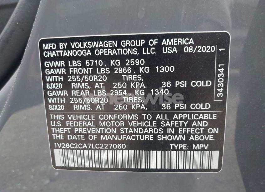 Photo 9 of 2020 Volkswagen Atlas CROSS SPORT 2.0T SE W/TECHNOLOGY/2.0T SE W/TECHNOLOGY R-LINE (VIN 1V26C2CA7LC227060)