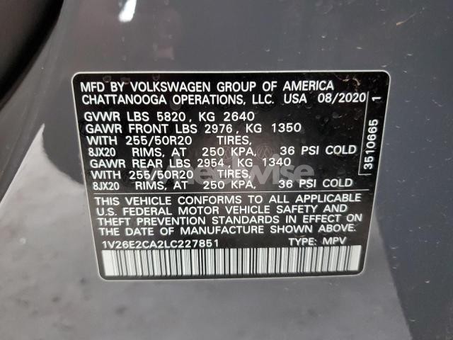 Photo 12 of 2020 VOLKSWAGEN ATLAS CROSS SPORT SE (VIN 1V26E2CA2LC227851)