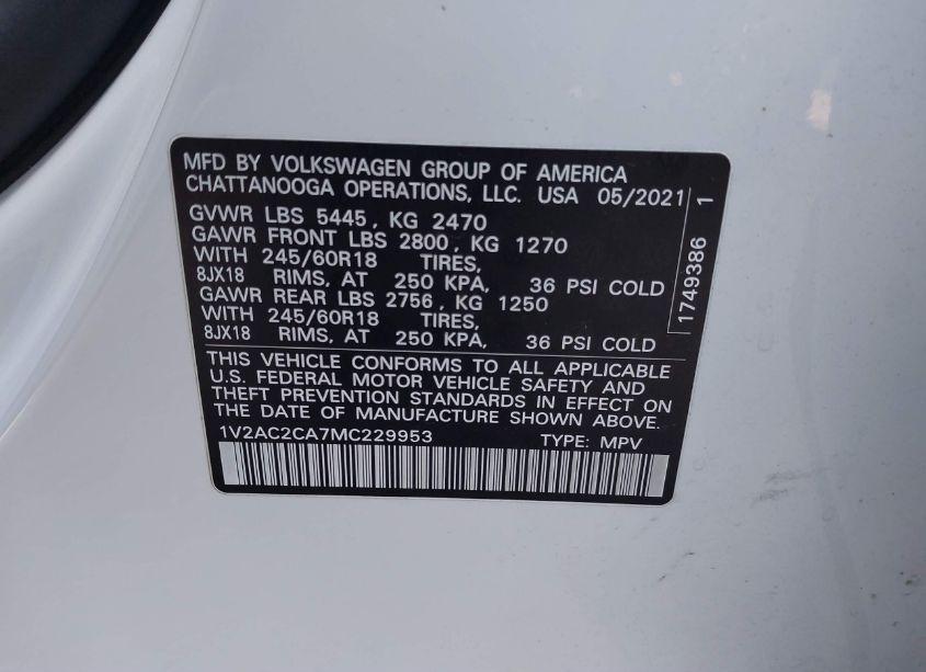 Photo 9 of 2021 Volkswagen Atlas CROSS SPORT 2.0T S (VIN 1V2AC2CA7MC229953)