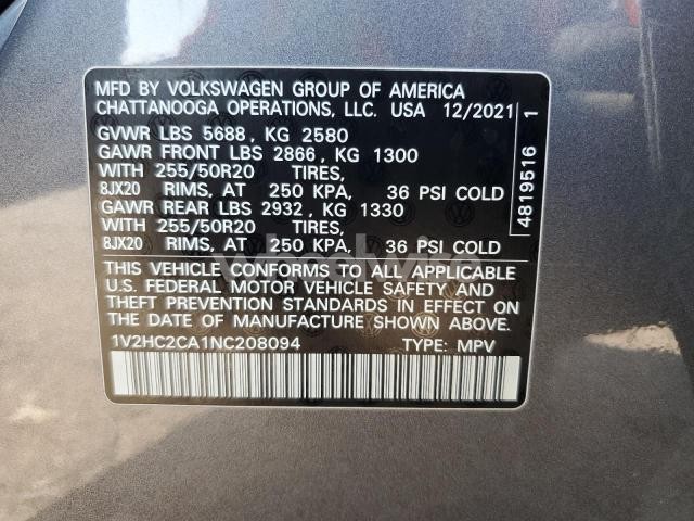 Photo 3 of 2022 VOLKSWAGEN ATLAS CROSS SPORT SE (VIN 1V2AC2CA9NC228255)