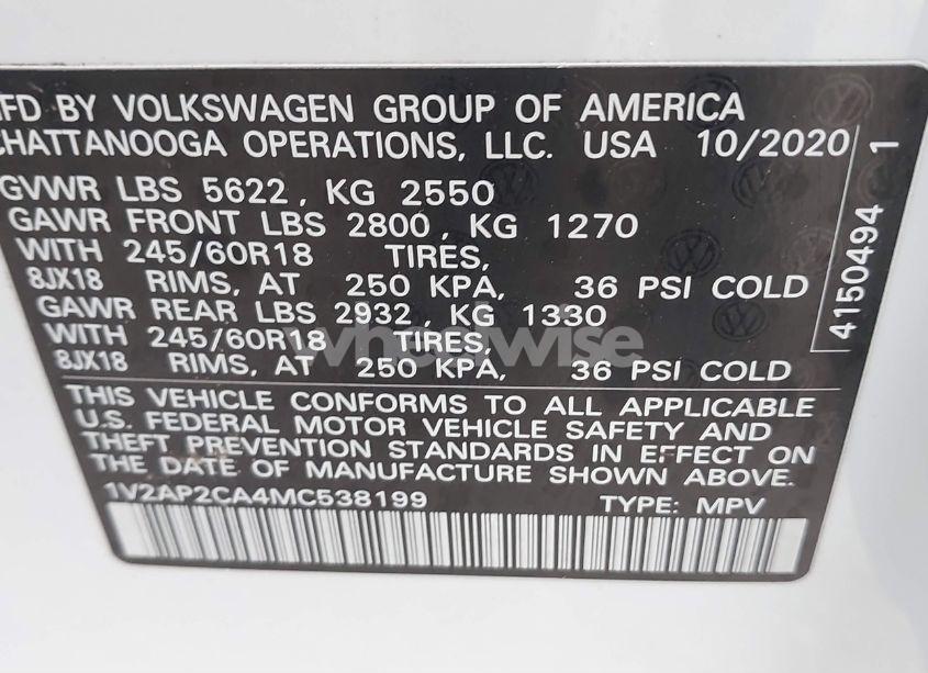 Photo 9 of 2021 Volkswagen Atlas 2.0T S (VIN 1V2AP2CA4MC538199)