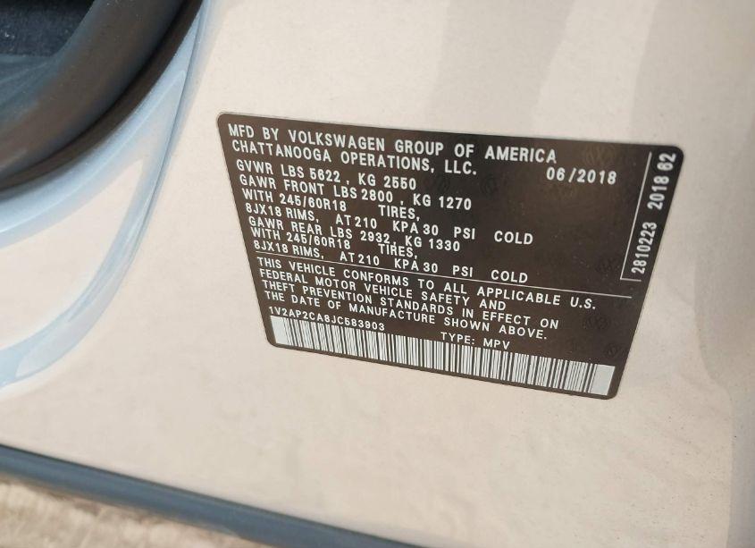 Photo 9 of 2018 Volkswagen Atlas 2.0T S (VIN 1V2AP2CA8JC583903)