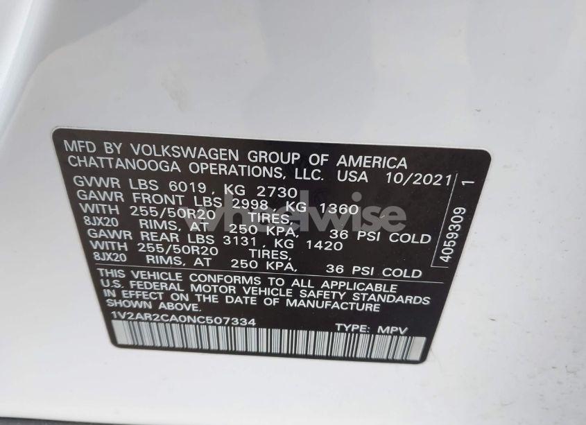 Photo 9 of 2022 Volkswagen Atlas 3.6L V6 SEL R-LINE (VIN 1V2AR2CA0NC507334)