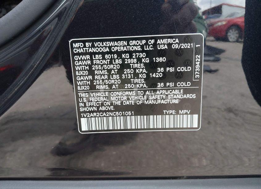 Photo 9 of 2022 Volkswagen Atlas 3.6L V6 SEL R-LINE (VIN 1V2AR2CA2NC501051)