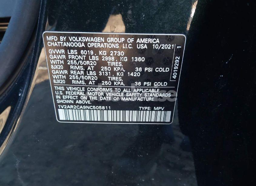 Photo 9 of 2022 Volkswagen Atlas 3.6L V6 SEL R-LINE (VIN 1V2AR2CA9NC505811)
