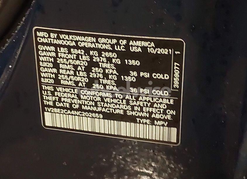 Photo 9 of 2022 Volkswagen Atlas CROSS SPORT 3.6L V6 SEL (VIN 1V2BE2CA4NC202659)