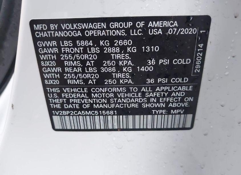 Photo 9 of 2021 Volkswagen Atlas 2.0T SEL (VIN 1V2BP2CA5MC515681)