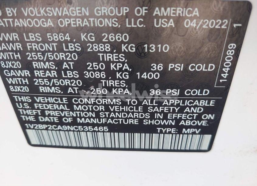 Photo 9 of 2022 Volkswagen Atlas 2.0T SEL (VIN 1V2BP2CA9NC535465)