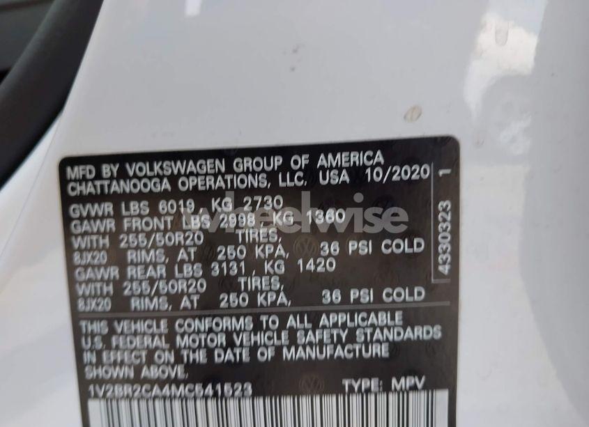 Photo 9 of 2021 Volkswagen Atlas 3.6L V6 SEL (VIN 1V2BR2CA4MC541523)