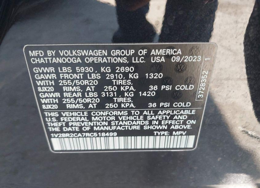 Photo 9 of 2024 Volkswagen Atlas 2.0T SEL (VIN 1V2BR2CA7RC518499)