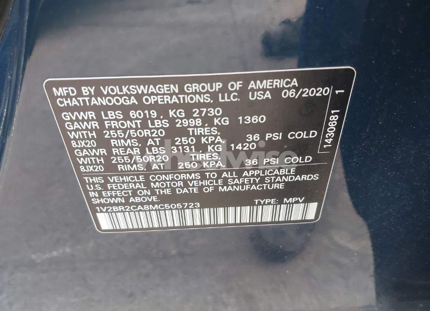 Photo 9 of 2021 Volkswagen Atlas 3.6L V6 SEL (VIN 1V2BR2CA8MC505723)