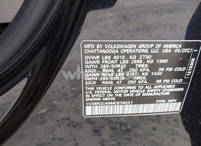 Photo 9 of 2021 Volkswagen Atlas 3.6L V6 SEL (VIN 1V2BR2CA9MC576221)