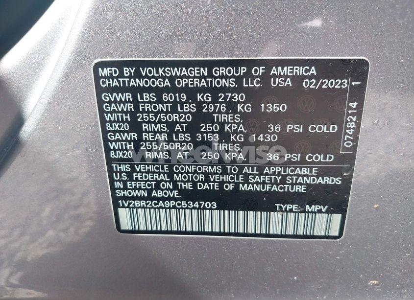 Photo 9 of 2023 Volkswagen Atlas 3.6L V6 SEL (VIN 1V2BR2CA9PC534703)