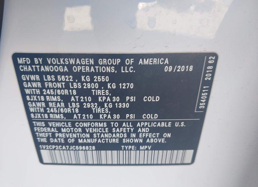 Photo 9 of 2018 Volkswagen Atlas 2.0T SE (VIN 1V2CP2CA7JC596828)